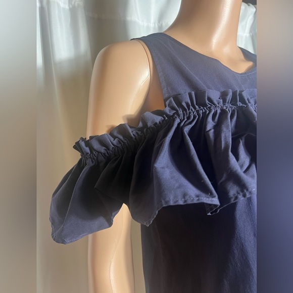 Copper Key Women’s Size S Navy Ruffle Off/Cold-Shoulder Top Flowy Versatile - Picture 3 of 8